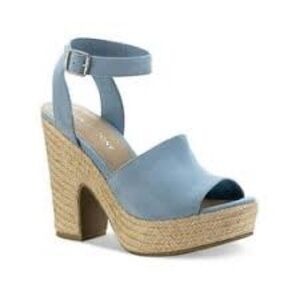 Women’s Sun + Stone Blue Fey Buckle Block Heel Platform Sandals Size 10 US!